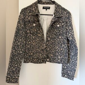 Leopard Print Cropped Denim Jacket - Women
